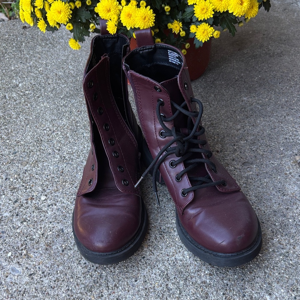 Burgundy Lace-Up Boots